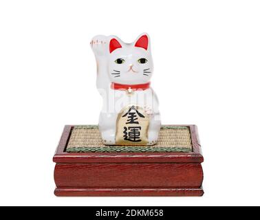 Maneki Neko Lucky Katze Puppe, japanische Wort dieser Fotografie bedeutet "wirtschaftliches Glück" Stockfoto