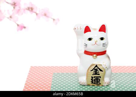 Maneki Neko Lucky Katze Puppe, japanische Wort dieser Fotografie bedeutet "wirtschaftliches Glück" Stockfoto