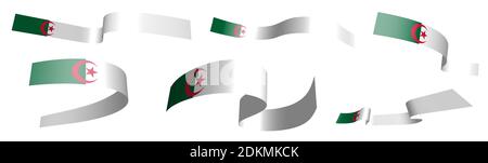 Set von Urlaubsbändern. Flagge algeriens winkt im Wind. Trennung in untere und obere Schichten. Designelement. Vektor auf weißem Hintergrund Stock Vektor