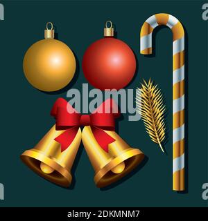 Bündel von fünf glücklich fröhlich weihnachten Set Symbole Vektor-Illustration Design Stock Vektor