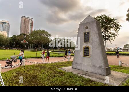 Dez 13, 2020 Denkmal für Jose Rizals Hinrichtungsort im Rizal Park, Manila, Philippinen Stockfoto