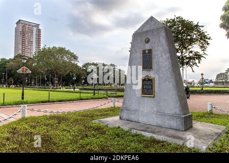 Dez 13, 2020 Denkmal für Jose Rizals Hinrichtungsort im Rizal Park, Manila, Philippinen Stockfoto