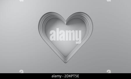Graues Herz in 2-lagiger Lage in grauen Lagenblättern. 3d-Rendering-Hintergrund Stockfoto