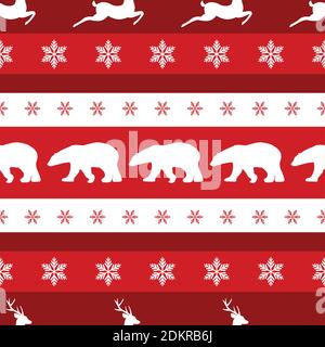 Nahtlose Winter-Muster mit weißen Schneeflocken und Eisbären. vektor flache Weihnachtsschmuck auf rotem Hintergrund. Winter Rentier Textur. Stock Vektor
