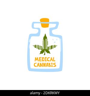 Glas mit Öl von medizinischem Cannabis Schriftzug Stock Vektor