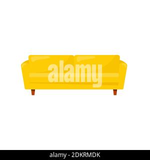 Wohnzimmer mit modernen Möbeln: Sofa gelb isoliert auf weißem Hintergrund. Vektor flache Illustration von gemütlichen Raum in komfortablen auseinander Stock Vektor