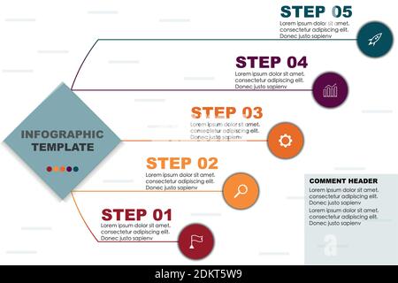 Vektor-Infografik-Wizard-Vorlage mit 5 Wizard-Schritten des Unternehmens-Startup. Editierbare Marketingbroschüre Stock Vektor