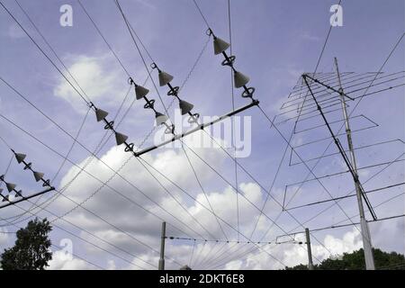 Grimeton, Schweden, Schweden; Grimeton Radio Station; Längenwellensender Grimeton; Antennenmasten. Antennenmasten. Stockfoto