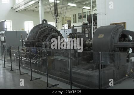 Grimeton, Schweden, Schweden; Grimeton Radio Station; Längenwellensender Grimeton; Innenraum der Senderhalle; Innenraum der Senderhalle. Stockfoto