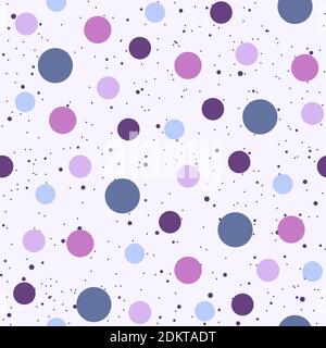 Geometrisches Nahtmuster mit rosa und violetten Punkten. Sich wiederholender Hintergrund mit verschiedenen Kreisformen. Stock Vektor