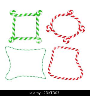 Candy Cane Rahmenkollektion. Gestreifte weihnachtliche Bordüre. Saisonale Dekoration. Vektordarstellung „Urlaub“ mit in Weiß isoliertem Kopierbereich Stock Vektor
