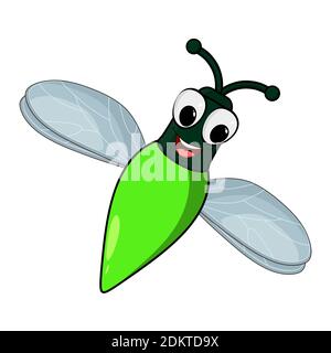 Firefly Insekt Cartoon Illustration isoliert auf weißem Hintergrund. Skylight Bug mit glühenden Bauch. Comic niedlichen Charakter mit Augen und Lächeln. Vektor Stock Vektor