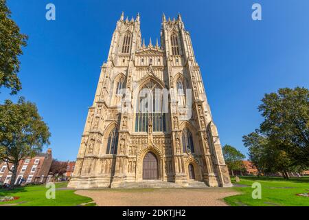 Blick auf Beverley Minster an einem sonnigen Tag, Beverley, North Humberside, East Yorkshire, England, Großbritannien, Europa Stockfoto