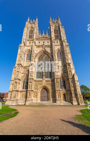 Blick auf Beverley Minster an einem sonnigen Tag, Beverley, North Humberside, East Yorkshire, England, Großbritannien, Europa Stockfoto