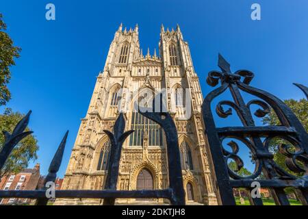 Blick auf Beverley Minster an einem sonnigen Tag, Beverley, North Humberside, East Yorkshire, England, Großbritannien, Europa Stockfoto