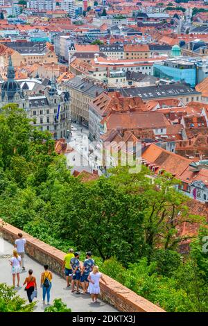 Blick auf die Stadt vom Uhrturm, Graz, Steiermark, Österreich, Europa Stockfoto