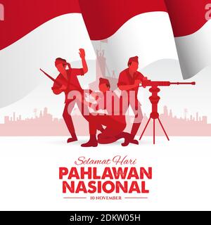 Selamat hari pahlawan nasional. Übersetzung: Happy Indonesian National Heroes Day. vektor-Illustration für Grußkarte, Poster und Banner Stock Vektor