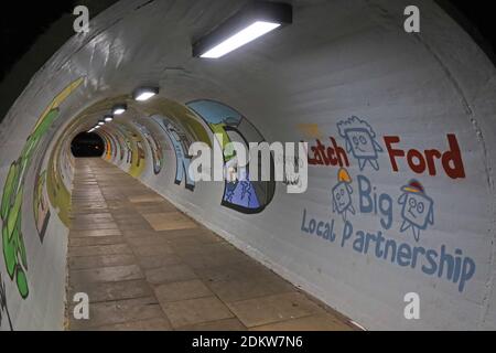 A50, Fußgängertunnel, Latchy, The Latchford Partnership, Knutsford Road, Latchford, Warrington, Cheshire, England, Großbritannien, WA4 Stockfoto