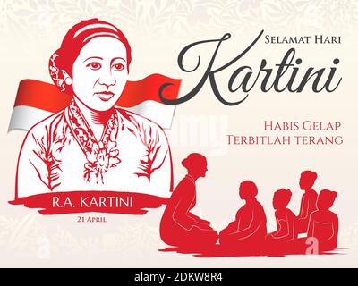 selamat hari Kartini. Übersetzung: Glücklicher Kartini-Tag. Kartini ist die Helden der Frauenbildung und des Menschenrechts in Indonesien geeignet für Grußkarten Stock Vektor