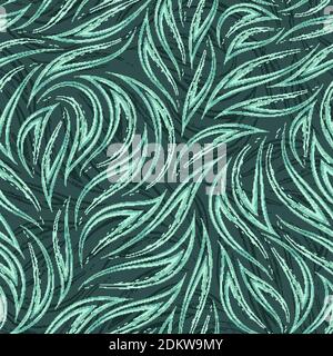 Grüne und türkisfarbene Wellen auf einem Tidewater Green Hintergrund nahtlose Vektor-Muster. Wellenstrom oder -Fluss. Abstrakte Textur aus glatten Pinselstrichen Stock Vektor