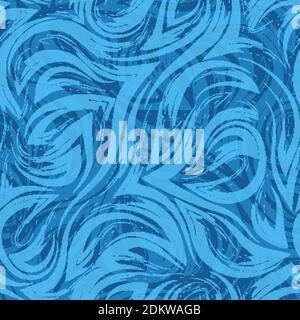 Geometrische nahtlose Vektor-Textur aus Ecken von glatten Linien und Wellen von blauer Farbe auf einem Meeresgrund.Textur des Flusses Wasser oder Meer.glatte Linien Stock Vektor