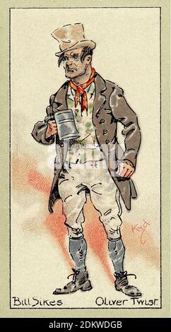 Antike Zigarettenkarten. Spieler Zigaretten (Serie Charaktere von Dickens ). Bill Sykes, Oliver Twist. England. Kunstwerk von 'Kyd' (Joseph Clayton Cl Stockfoto