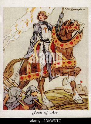 Antique cigarettes cards. Players Cigarettes (series Famous Beauties ). Joan of Arc. 1937 Joan of Arc (c. 1412 – 1431), nicknamed 'The Maid of Orleans Stock Photo