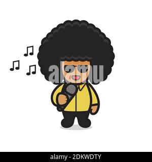 Niedliche afro Charakter Junge tragen Gläser singen. Design isoliert auf weißem Hintergrund. Stockfoto