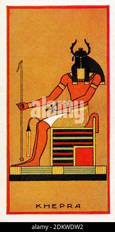 Antike Zigarettenkarten. Henly & Watkins Zigaretten (Serie Ancient Egyptian Gods). Khepri (Khepra), gott der aufgehenden oder Morgensonne. 1924 Khepri (E Stockfoto