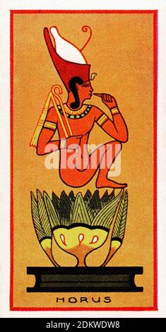 Antike Zigarettenkarten. Henly & Watkins Zigaretten (Serie Ancient Egyptian Gods). Horus der Jüngere, Sohn von Isis. 1924 Horus der Jüngere ist der Sohn Stockfoto