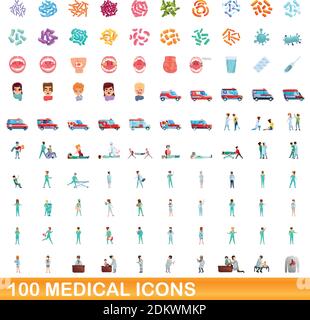 100 medizinische Symbole gesetzt. Cartoon Illustration von 100 medizinische Symbole Vektor auf weißem Hintergrund einstellen Stock Vektor