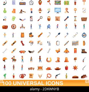 100 universelle Symbole gesetzt. Cartoon Illustration von 100 universelle Symbole Vektor auf weißem Hintergrund einstellen Stock Vektor