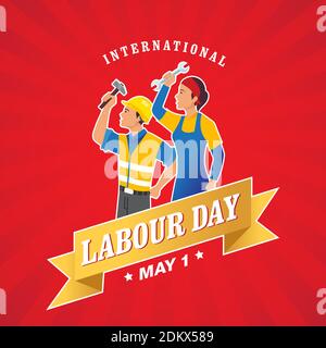 Happy International Labor Day Vektor-Illustration. Geeignet für Grußkarten, Poster und Banner. Stock Vektor