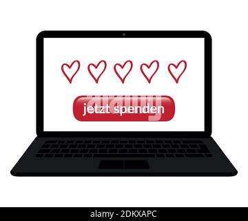 Spendenaufruf auf einem Laptop-Bildschirm Spenden Sie online auf weiß Vektorgrafik Hintergrund EPS10 Stock Vektor