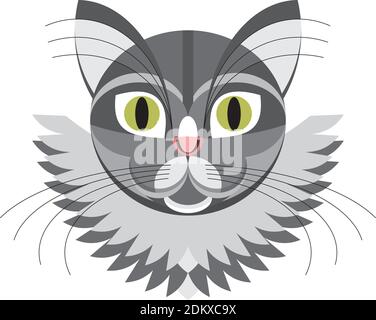 Gesicht graue Katze auf weißem Hintergrund. Stock Vektor