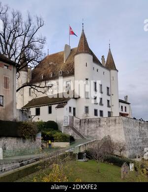 Berühmte mittelalterliche Burg in Nyon, Schweiz Stockfoto