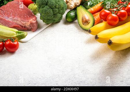 Healthy food background. Selection of various mediterranean diet products for healthy eating. Assortment of healthy food ingredients for cooking. Bala Stock Photo