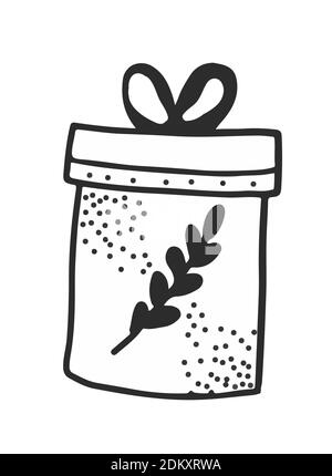 Geschenksymbole. Weihnachtsbaum Urlaub Hand gezeichnet malen Winter bunt Stockfoto