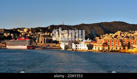 cruise ships stopped at the maritime station December 13 2020 Genoa Italy Stock Photo