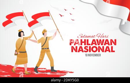 Selamat hari pahlawan nasional. Übersetzung: Happy Indonesian National Heroes Day. vektor-Illustration für Grußkarte, Poster und Banner. Stock Vektor