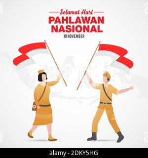 Selamat hari pahlawan nasional. Übersetzung: Happy Indonesian National Heroes Day. vektor-Illustration für Grußkarte, Poster und Banner. Stock Vektor
