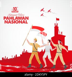 Selamat hari pahlawan nasional. Übersetzung: Happy Indonesian National Heroes Day. vektor-Illustration für Grußkarte, Poster und Banner. Stock Vektor