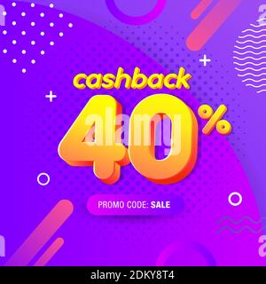 Moderne Banner Design-Vorlage mit 40% Cash-Back-Angebot. Vektor-Illustration für Promotion Rabatt Verkauf Werbung Stock Vektor