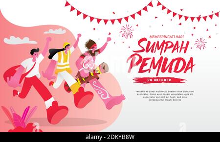 vektorgrafik. selamat hari Sumpah pemuda. Übersetzung: Happy Indonesian Youth Pledge. Geeignet für Grußkarten, Poster und Banner Stock Vektor