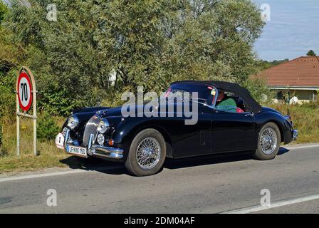 Reisenberg, Österreich - 07. Oktober 2006: Laxenburg Classic - ein jährliches Motorsport-Event für Oldtimer auf öffentlichen Straßen in Niederösterreich, Jaguar XK Stockfoto