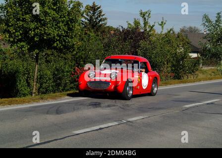 Reisenberg, Österreich - 07. Oktober 2006: Laxenburg Classic - ein jährliches Motorsport-Event für Oldtimer auf öffentlichen Straßen in Niederösterreich, Austin Healy Stockfoto