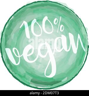 Grüne Pastell 100 Prozent VEGAN Label oder Zeichen isoliert auf Weiße Vektorgrafik Stock Vektor