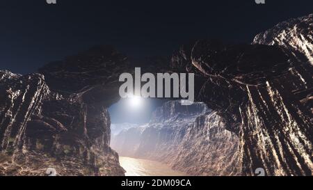 Canyon Steinbrücke Illustration 3d Rendern Panorama Stockfoto