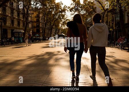 Barcelona, spain - 20 november 2020: covid19 in Barcelona. Second wave hit in winter leaving empty ramblas, concept of lack of tourists and tourism cr Stock Photo