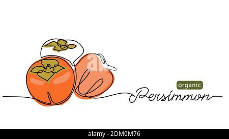 Persimmon Früchte Skizze Vektor Illustration für Etikett, Hintergrund. Eine Linie Zeichnung Kunst Illustration mit Schriftzug organischen Persimmon Stock Vektor